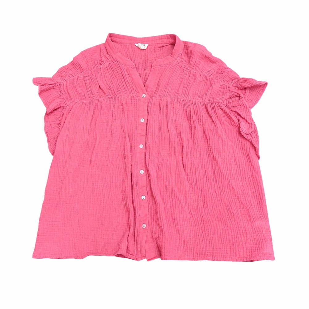 BiBi Pink Textured Button-Front Blouse